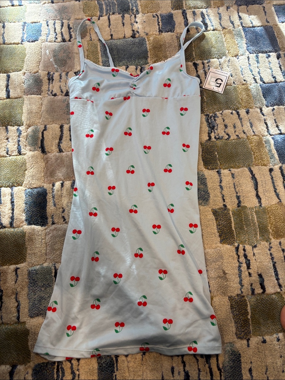 Amazon Light Blue Cherry Print Slip Nightdress